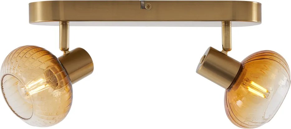 Okrągła lampa sufitowa złota z bursztynowym szkłem, 2 źródła światła - Teddy