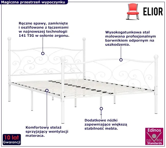 Białe metalowe łóżko w stylu retro 200x200 cm - Donner