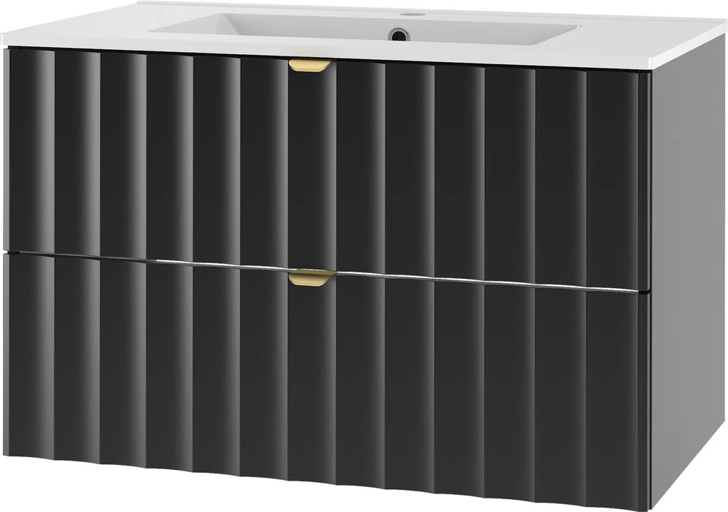 Szafka z umywalką wpuszczaną Arcos 07 czarny mat, 80 cm - zestaw 3