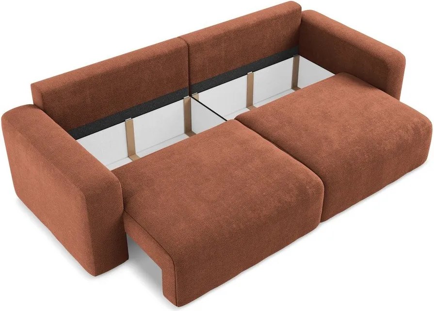 Rozkładana sofa ze schowkiem z tkaniny szenilowej w kolorze terakoty 252 cm Kona – Makamii