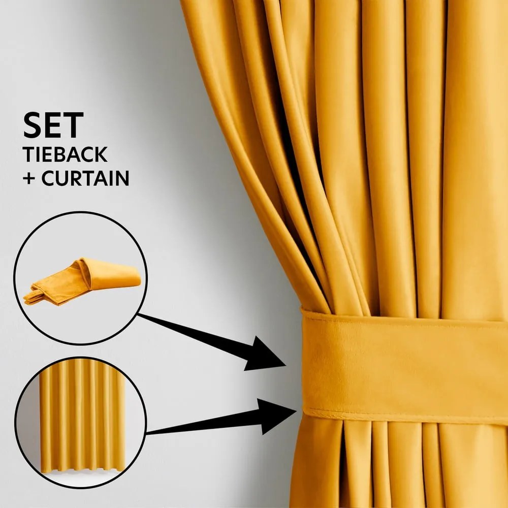 Żółta aksamitna zasłona częściowo zaciemniająca (dimout) 140x245 cm Eyelets – Restilo