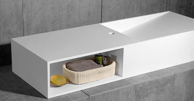 Umywalka nablatowa / ścienna TWG06 odlew mineralnyBiały mat - 120 x 42 x 20 cm