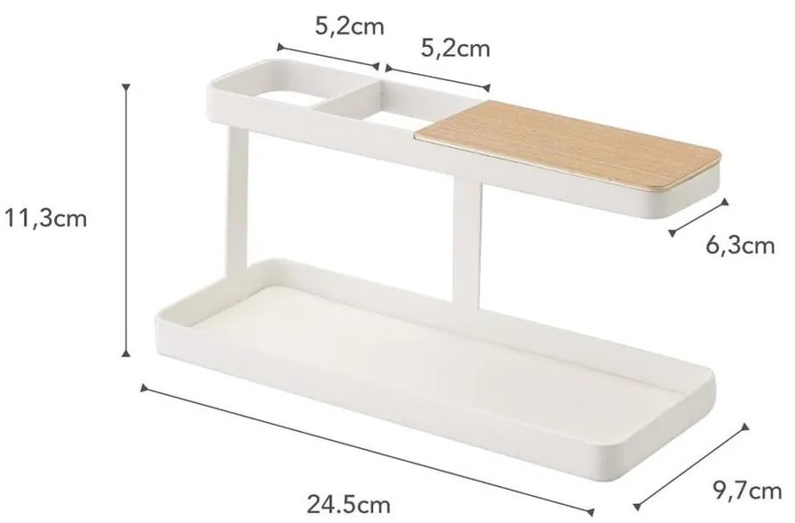 Biały stojak wielofunkcyjny z detalem z drewna bukowego YAMAZAKI Tower Desk Bar
