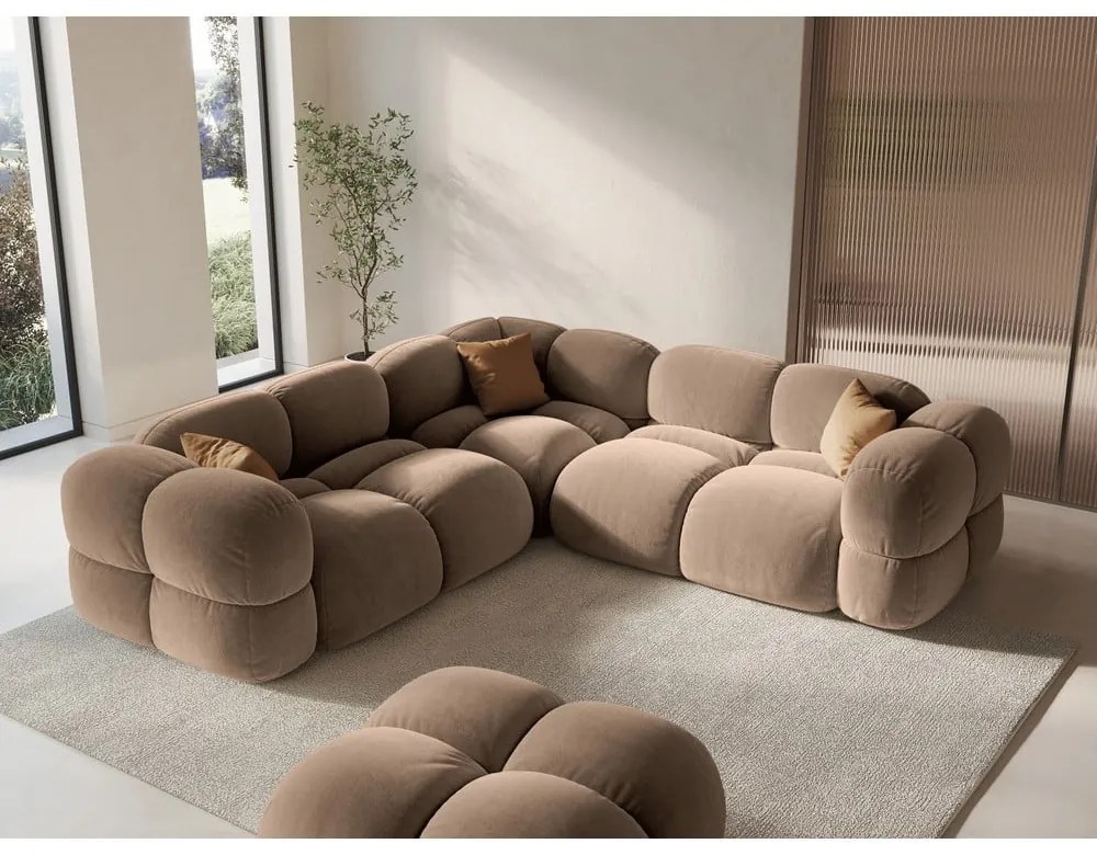 Brązowy aksamitny narożnik Loretto – Cosmopolitan Design