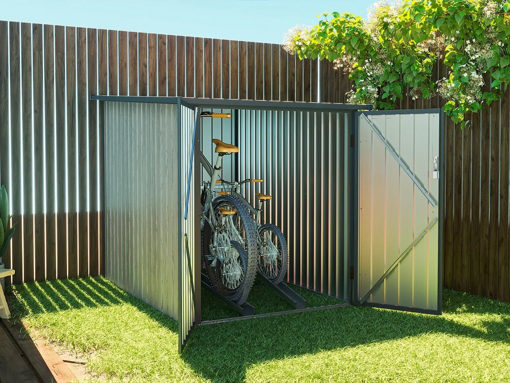Schowek na rowery z metalu/ocynkowanej stali z efektem drewna 2,8 m² na 2 rowery - NIKI