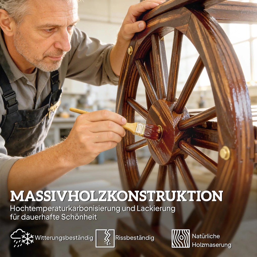 Outsunny Krzesło ogrodowe drewniane fotel ogrodowy w stylu koła wozu, krzesło drewniane w stylu wiejskim Zwęglony | Aosom PL