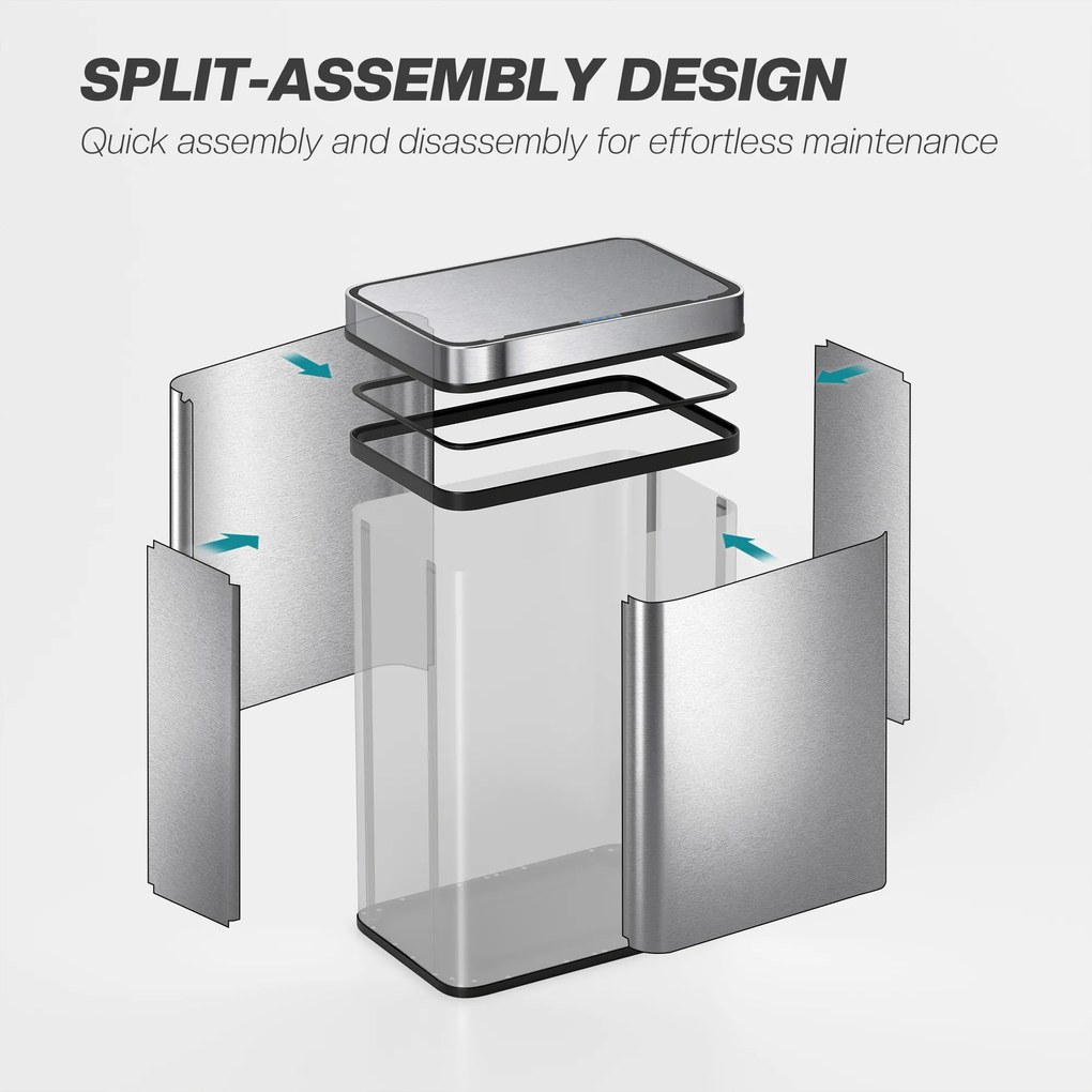 HOMCOM Kosz na śmieci 50L z czujnikiem, automatyczna pokrywa, stal nierdzewna, wielofunkcyjny, srebrny | Aosom PL