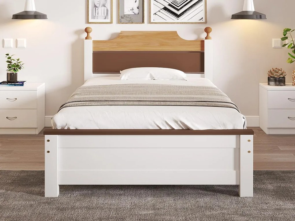 Łóżko pojedyncze 90x200cm rama drewniana - Brązowy