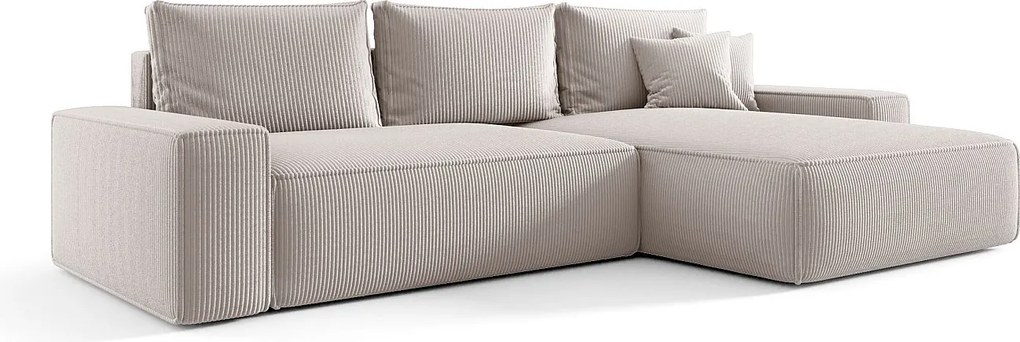Narożnik MONA z funkcją spania POSO 100 ecru prawy sofa w kształcie litery L z pojemnikiem na pościel kanapa do salonu sofa rozkładana