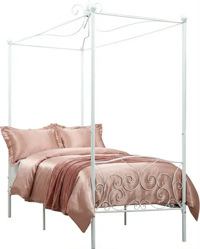 Białe rustykalne łóżko z baldachimem 90x200 cm L0-K77