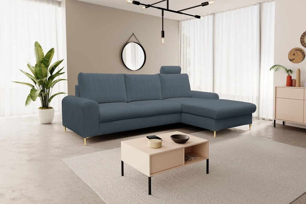 Masseno Narożnik VERONA z funkcją spania i pojemnikiem na pościel Narozniki L, Rozkładana sofa - Niebieski, LOFT 14