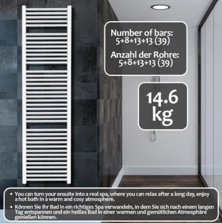 AQUAMARIN Grzejnik łazienkowy pionowy 1800 x 600 mm, biały