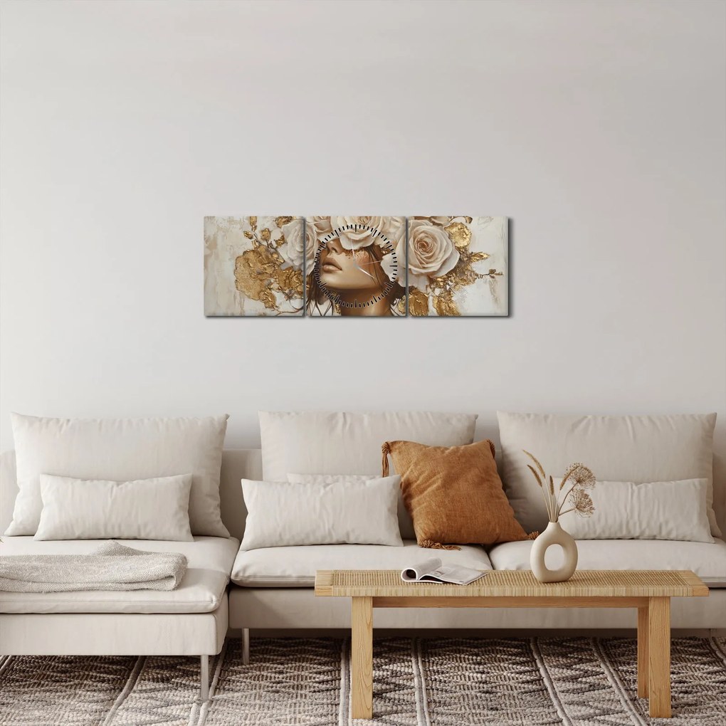 Obraz - Dziewczyna z różami (z zegarem) (90x30 cm)