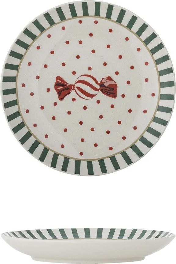 Biały kamionkowy talerz deserowy ze świątecznym motywem ø 16 cm Yule – Bloomingville