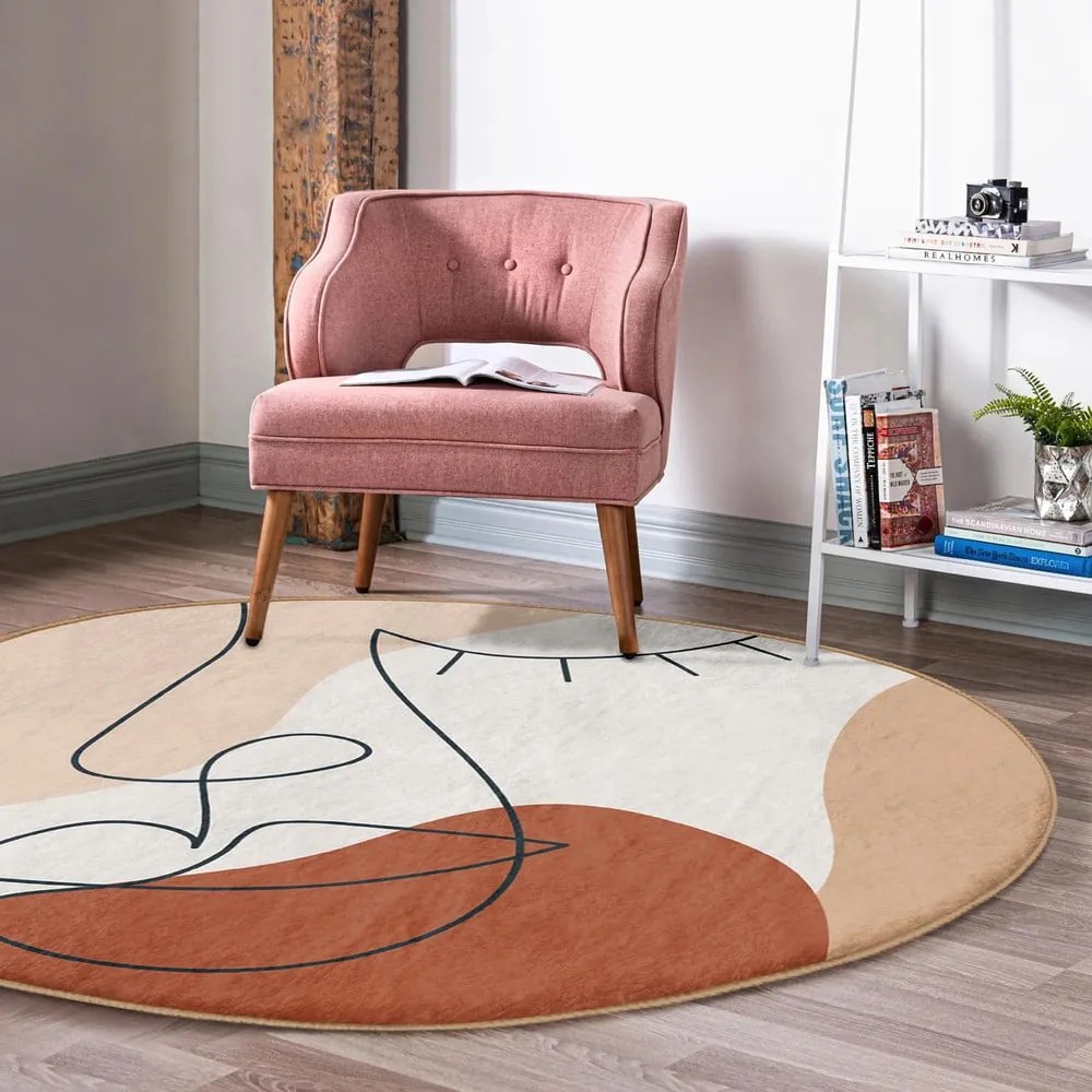 Ceglasty okrągły dywan odpowiedni do prania i robotów sprzątających ø 120 cm Comfort – Mila Home