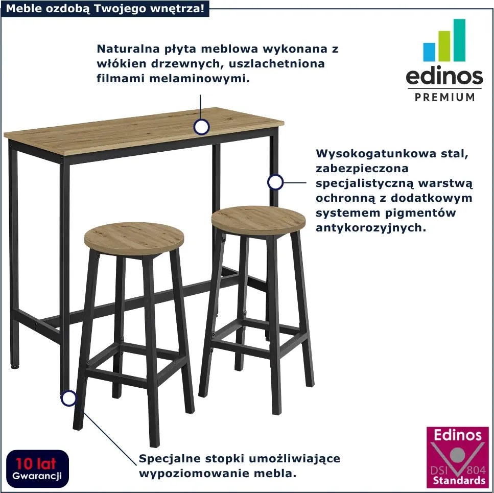 Industrialny stół barowy z 2 stołkami dąb artisan C1-R71