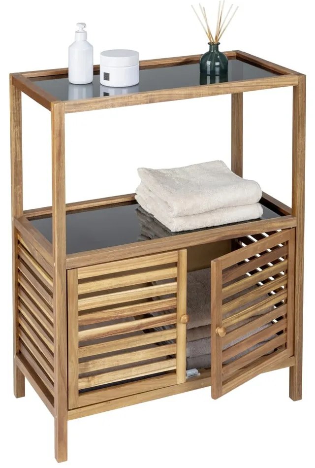 Czarno-naturalna niska szafka łazienkowa z litego drewna akacjowego 67,5x86 cm Fondi – Wenko