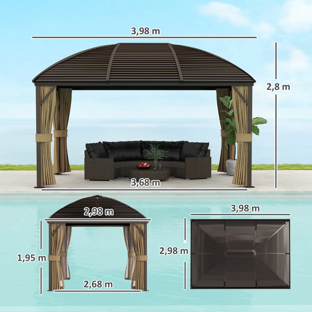 Outsunny Pawilon Ogrodowy, Namiot Imprezowy, Festynowy, 4 x Podwójne Ściany Boczne, Wodoodporny, 2 Haki na Latarnie, ok. 4 x 3 x 2,8 m, Brązowy
