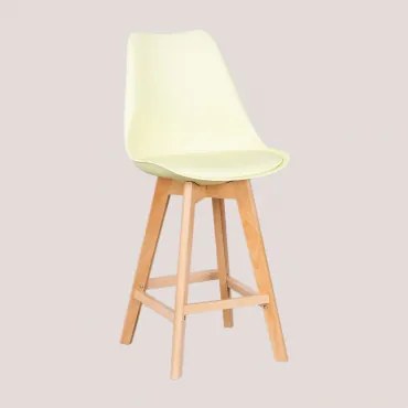 Wysoki Stołek Nordycki Z Poduszką Ze Skóry Ekologicznej Mousse Żółta & ↑65 Cm - Sklum