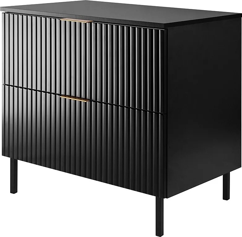 Szafka pod umywalkę, Czarny + złoty uchwyt, 80 x 77 x 46 cm, nogi czarne + Blat