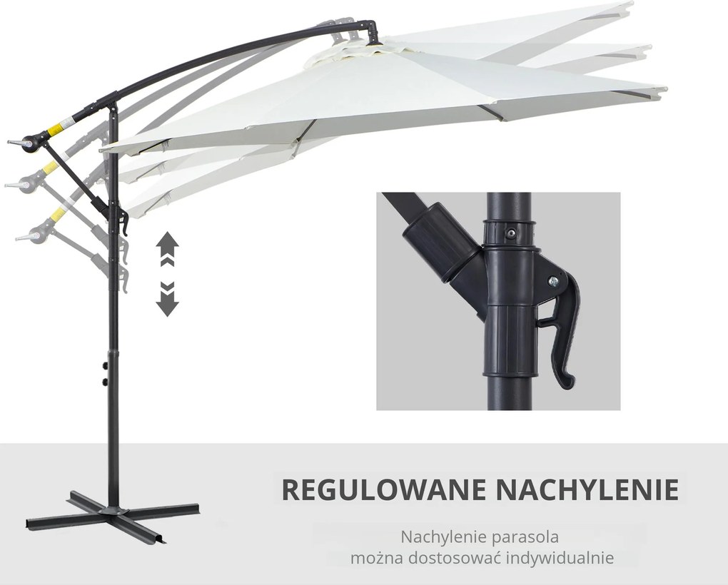 Outsunny Parasol Ogrodowy z Korbką 3m Kremowy Wytrzymały i Elegancki | Aosom PL