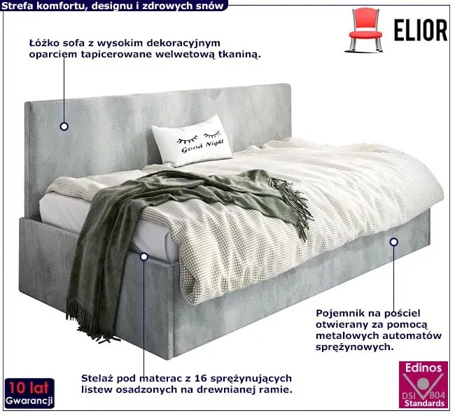 Popielate łóżko sofa z oparciem Salma 4X - 4 rozmiary