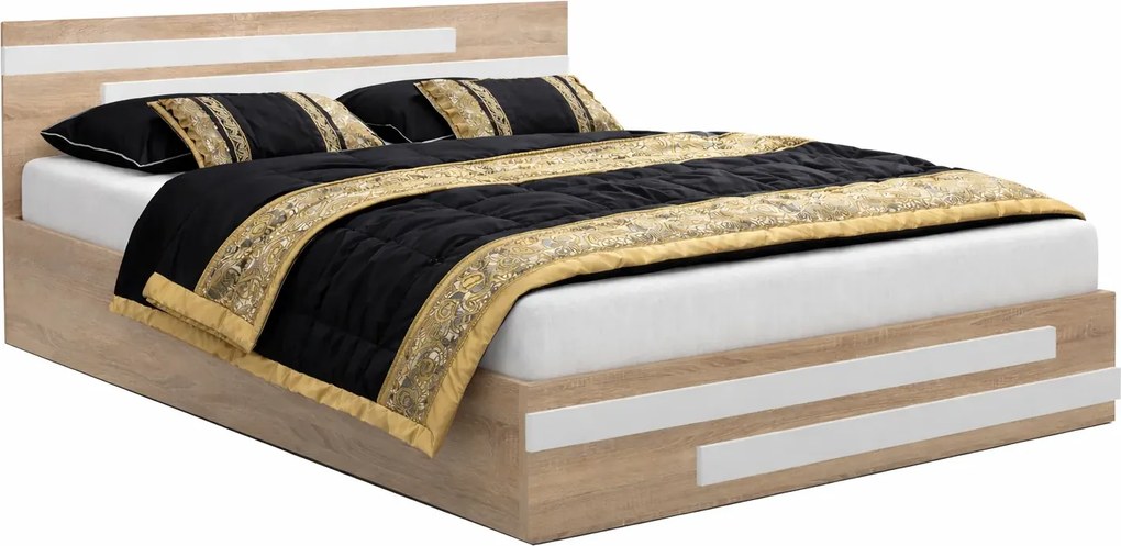 Dwuosobowe Łóżko Z Materacem Dąb Sonoma 160X200 Cm H7-H09