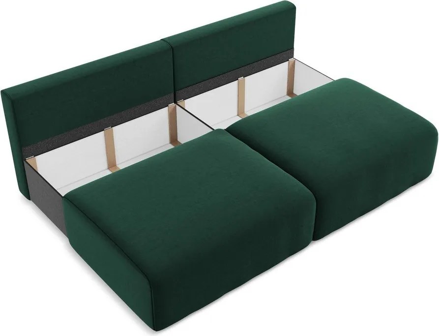 Ciemnozielona aksamitna rozkładana/ze schowkiem sofa 216 cm Kalena – Makamii