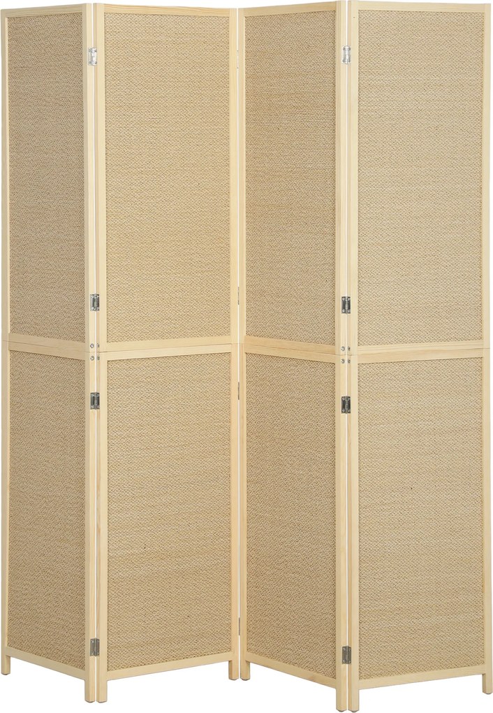 HOMCOM Parawan z 4 panelami, składana ścianka z ręcznie plecionego bambusa, 180 x 180 cm, naturalny | Aosom PL