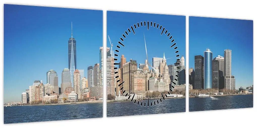 Obraz - Manhattan w Nowym Jorku (z zegarem) (90x30 cm)