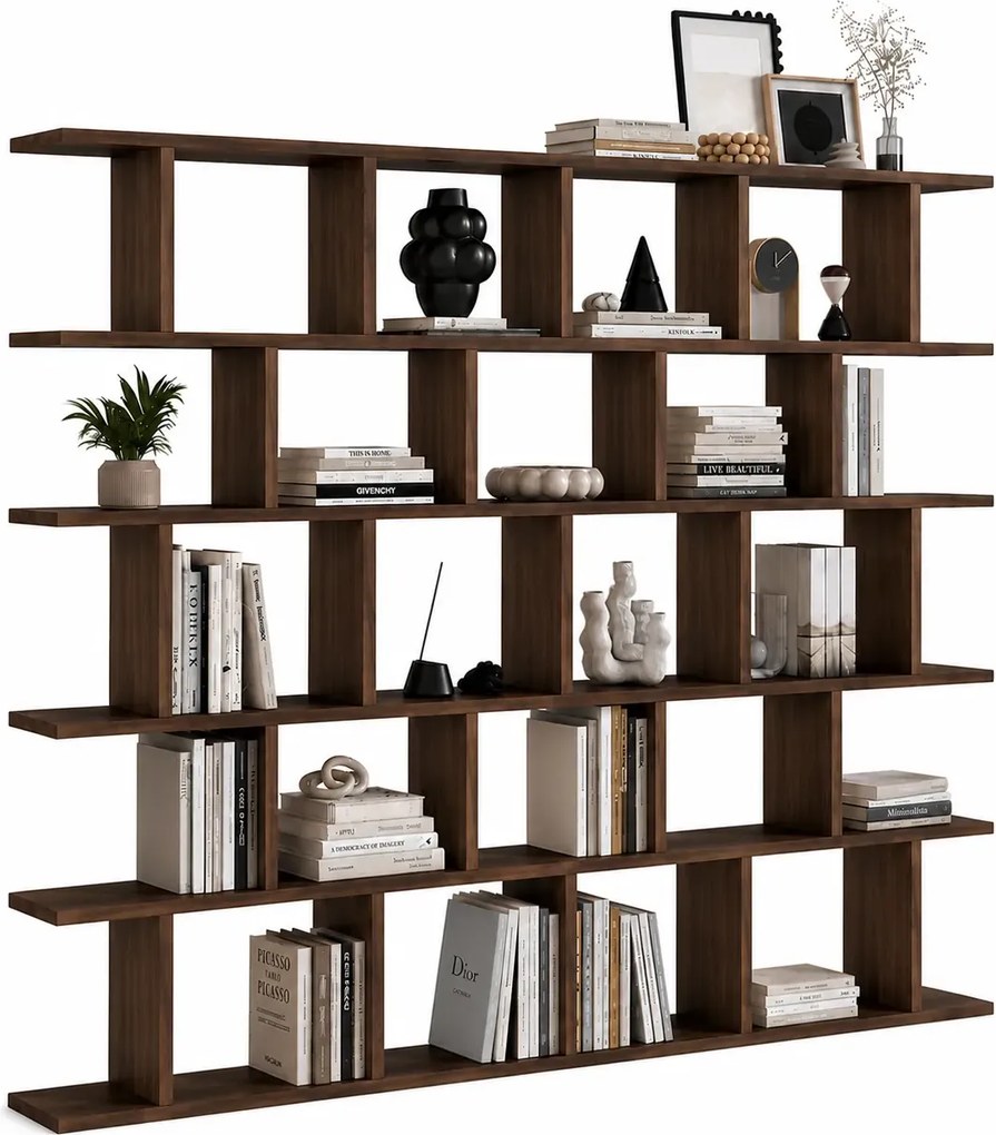 Orzechowa ażurowa biblioteczka w stylu nowoczesnym G3-B40