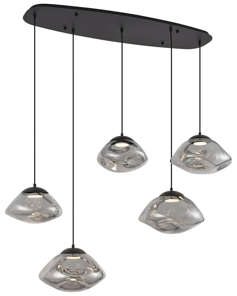 Designerska lampa wisząca czarna z przydymionym szkłem 5-punktowa - GusDesignerski Oswietlenie wewnetrzne