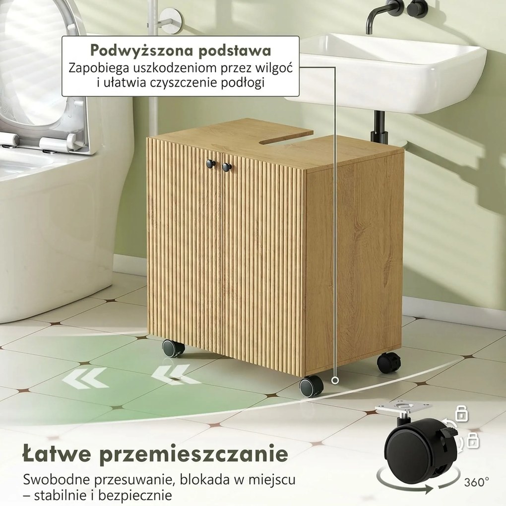 HOMCOM Szafka podumywalkowa do łazienki, 3-stopniowa półka, kółka, drewno