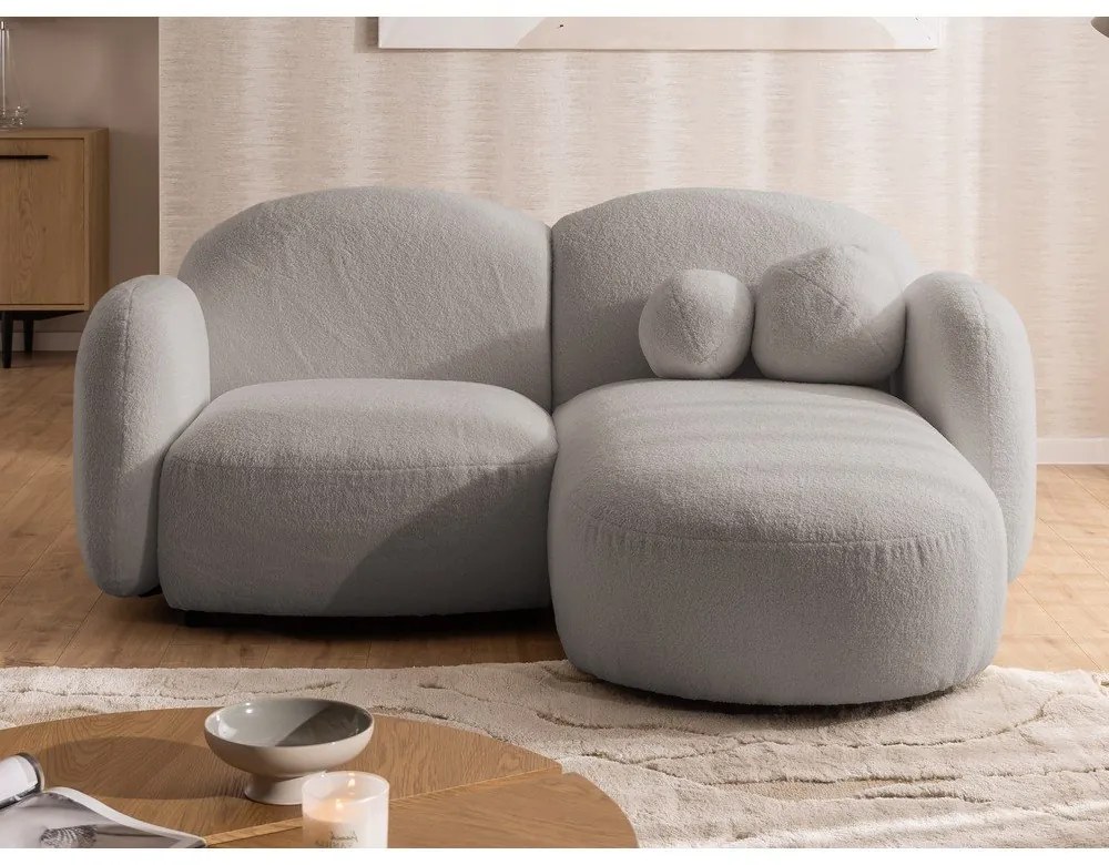 Szary narożnik z materiału bouclé (prawostronny/z szezlongiem) Orbit – Ropez