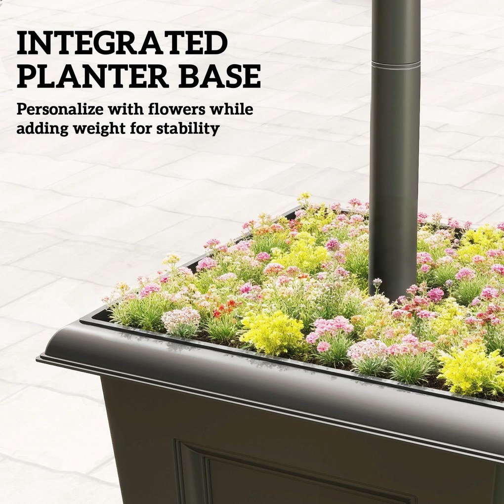 Outsunny Lampa solarna z donicą 185 cm regulowana wysokość lampa ogrodowa z 3 kloszami sterowanie światłem | Aosom PL