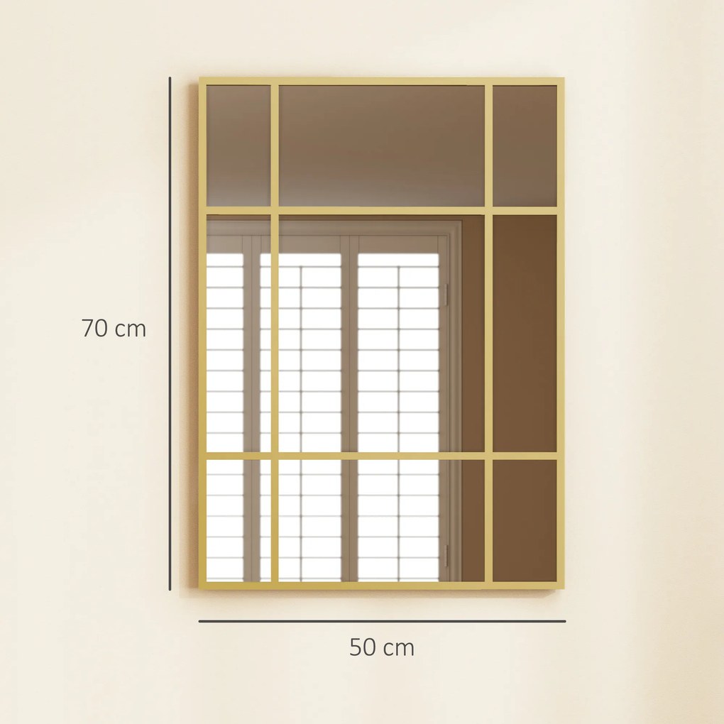 HOMCOM Lustro ścienne, dekoracyjne lustro z metalową ramą, złote paski, wielowarstwowe szkło, 50B x 2T x 70H cm | Aosom PL