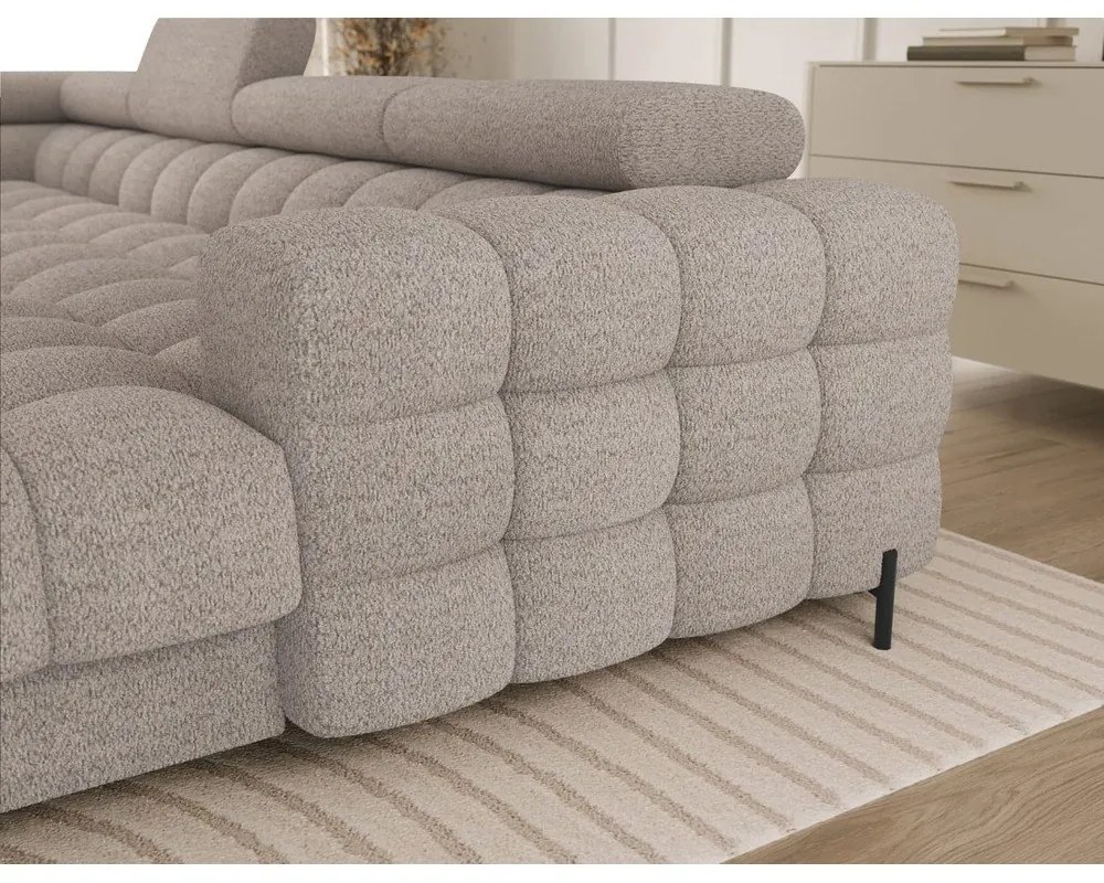 Beżowy rozkładany narożnik z materiału bouclé (lewostronny/w kształcie litery U) Feraria – ELTAP