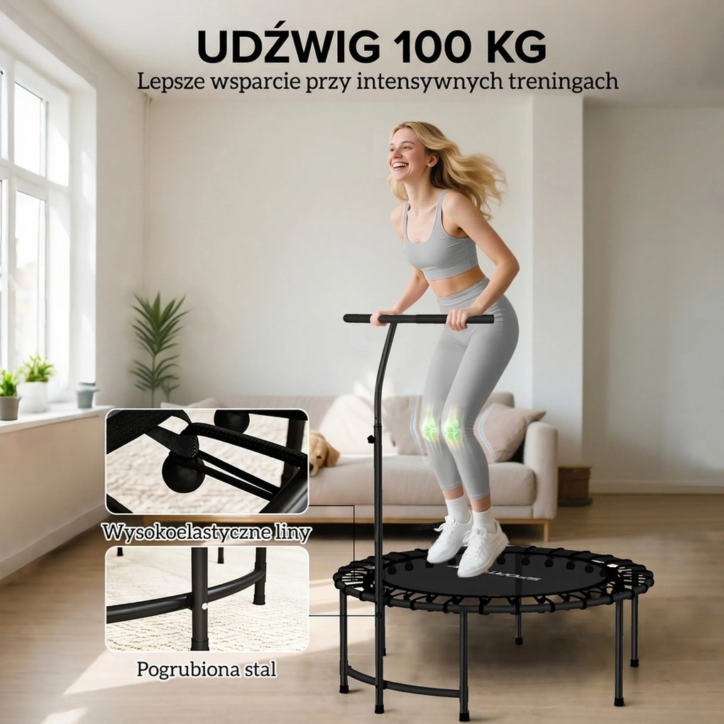SPORTNOW Trampolina Rebounder, 5-stopniowy regulowany uchwyt, trampolina do treningu, Czarny