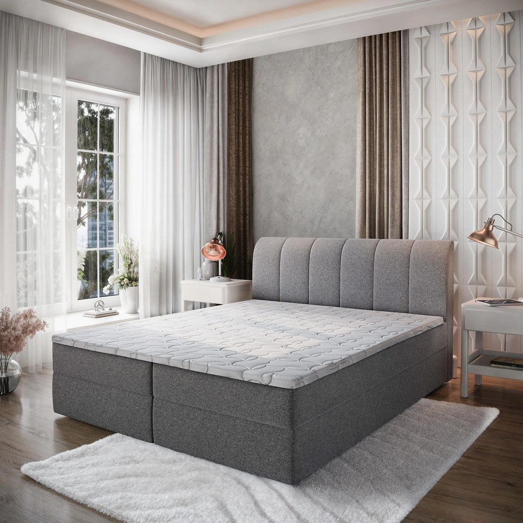 Masseno Łóżko kontynentalne CEVANO z pojemnikiem na pościel 160x200 cm - Szary, COSMIC 160
