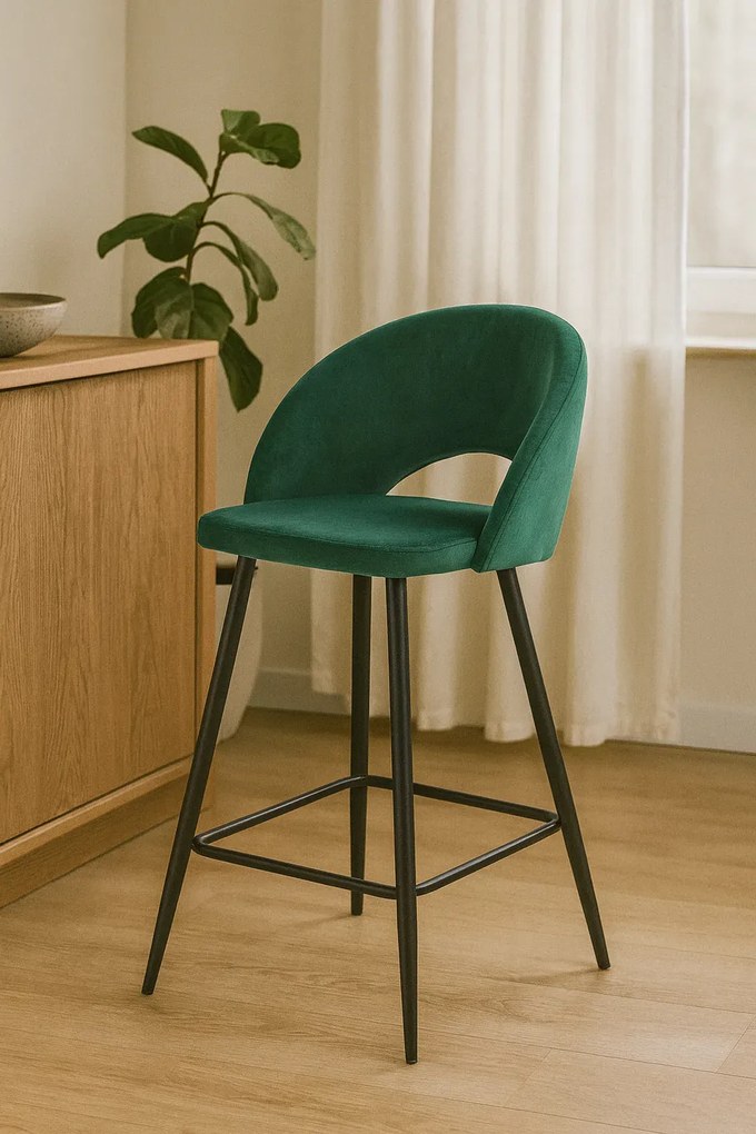 Zielony tapicerowany hoker welurowy z oparciem L8-A75