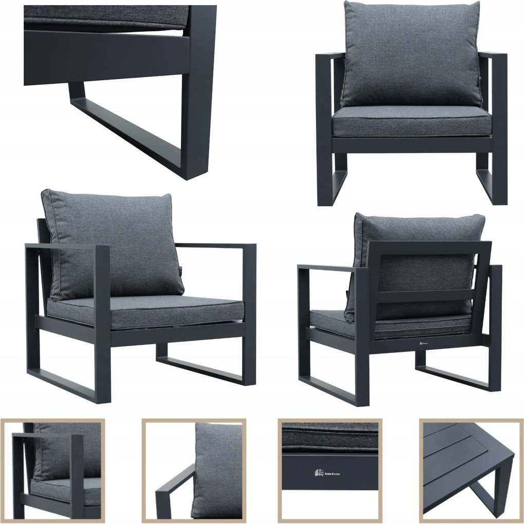 Zestaw mebli ogrodowych antracyt tarasowy 4 el. aluminiowych sofa, kanapa