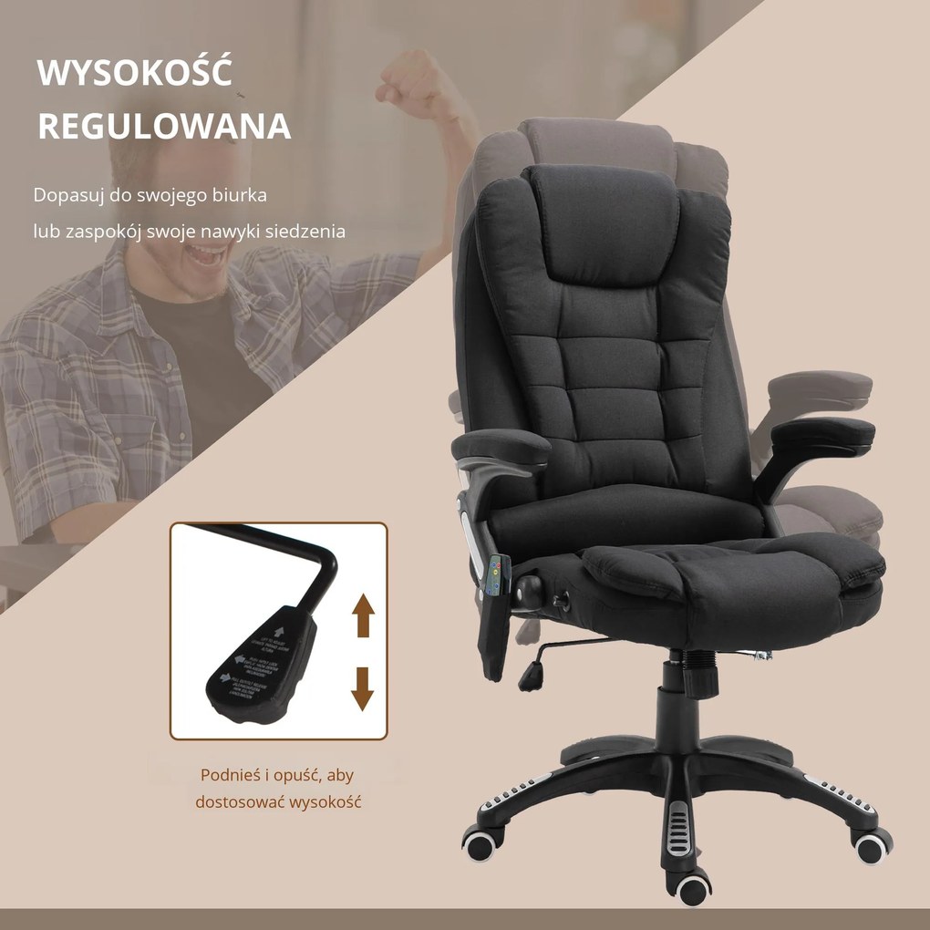Vinsetto Fotel biurowy ergonomiczny z masażem regulowany fotel gamingowy udźwig 120 kg czarny | Aosom PL