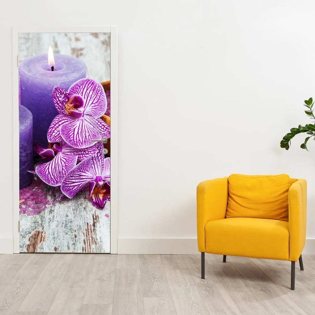 Fototapeta na drzwi - Orchidee i świece (95x205cm)
