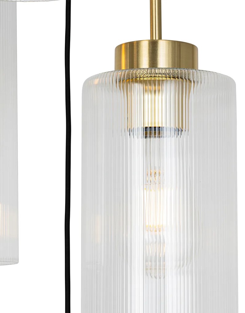 Lampa wisząca w stylu art deco złota ze szkłem 7-światłowa - Laura ArtDeco Oswietlenie wewnetrzne