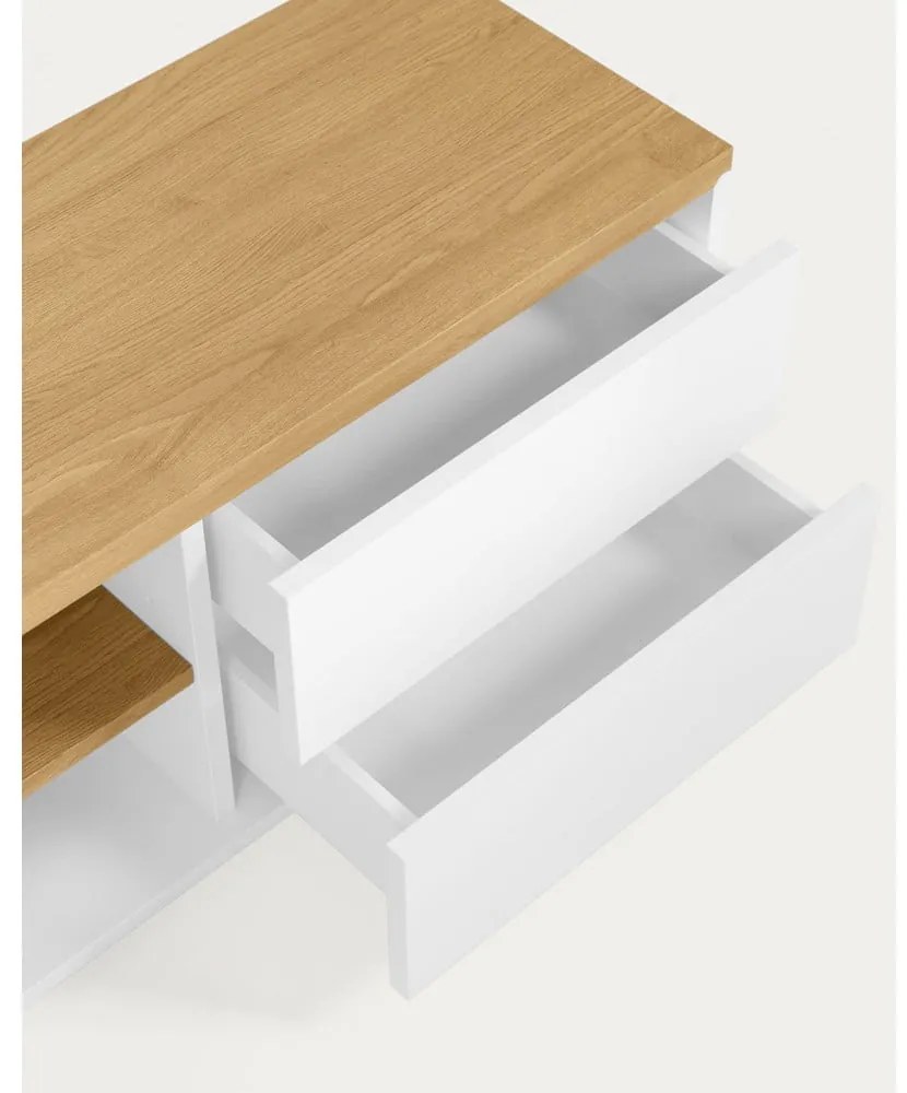 Biała szafka pod TV w dekorze dębu 150x44x36 cm Abilen – Kave Home