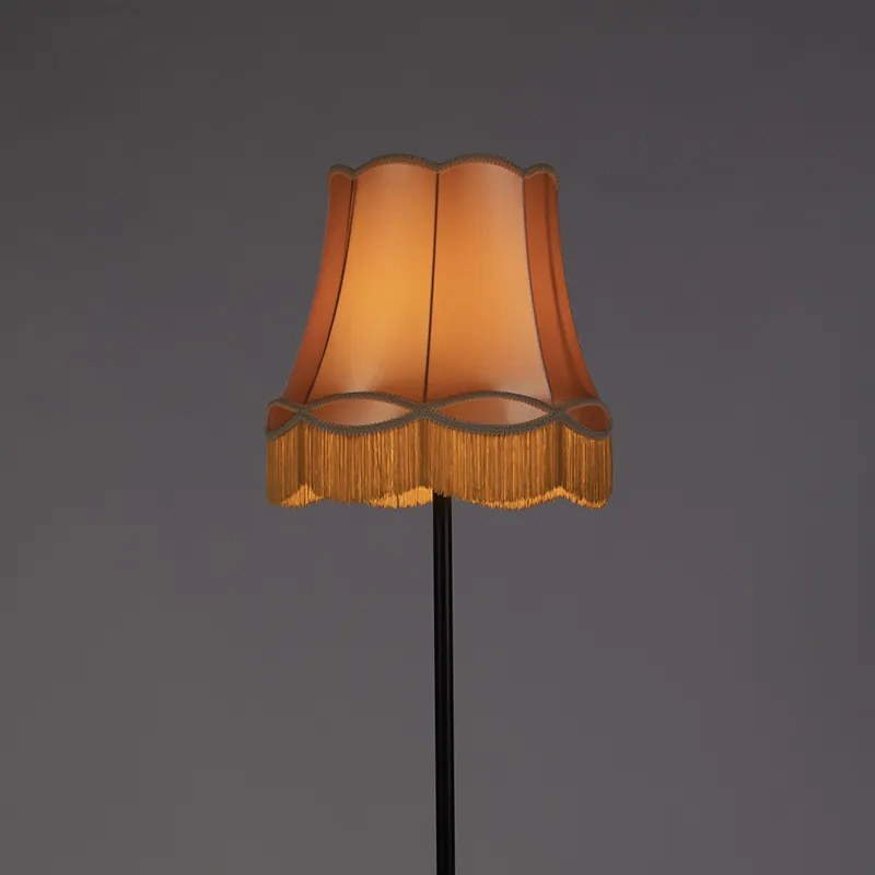 Lampa stojąca retro czarna z abażurem w stylu babci złotego 45 cm - Simplo