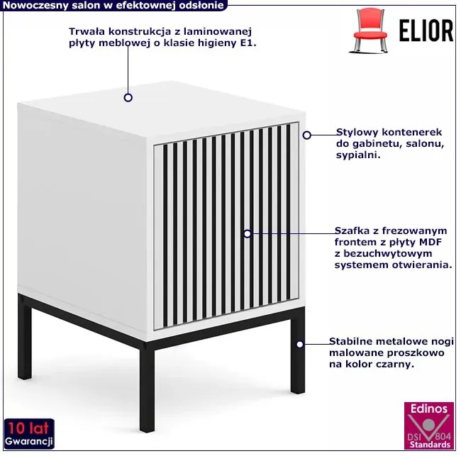 Biała szafka pod biurko z lamelami w stylu glamour B0-N75