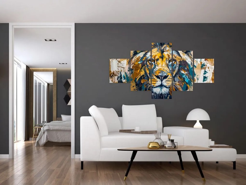 Obraz - Abstrakcyjny obraz olejny z lwem (125x70 cm)