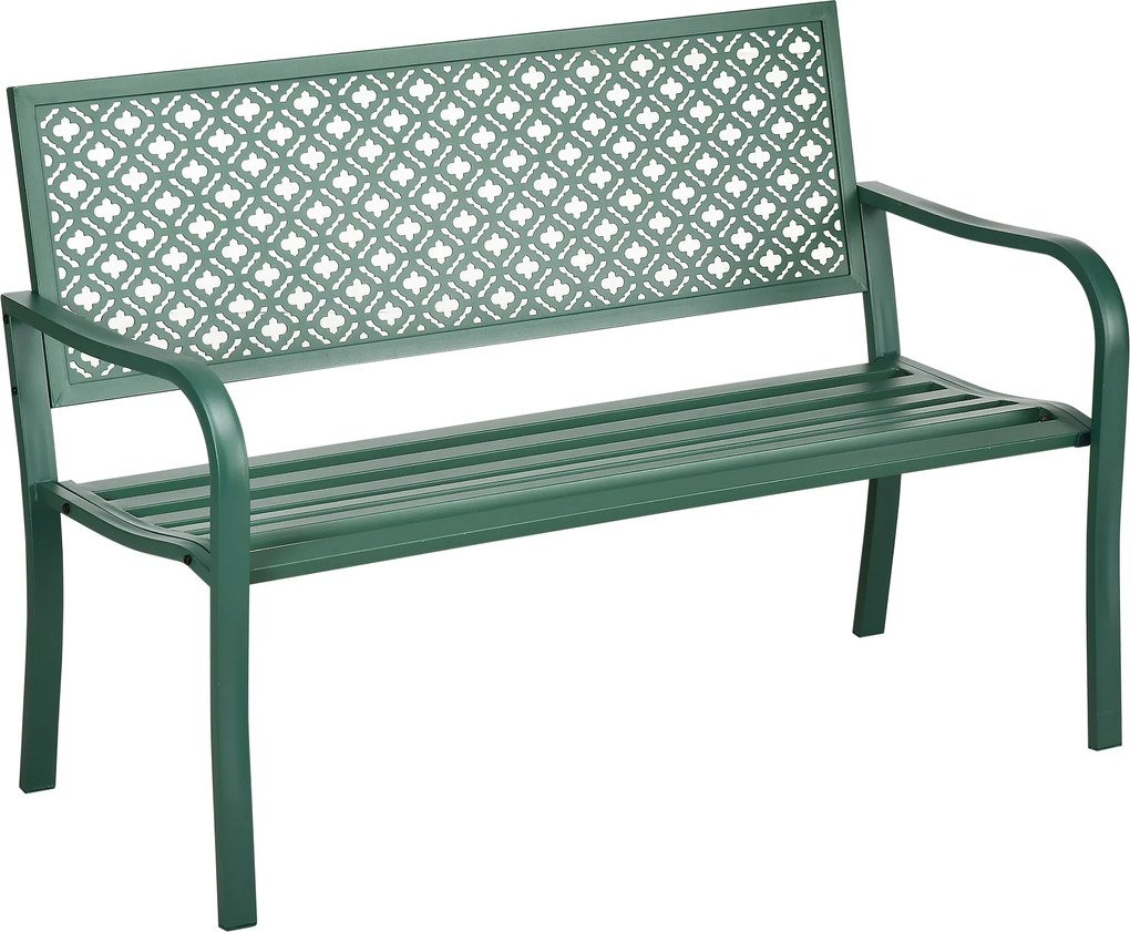 Outsunny Ławka Ogrodowa z Metalu dla 2 Osób, Odporna na Warunki Atmosferyczne, 127 cm x 63 cm x 83 cm, Zielona