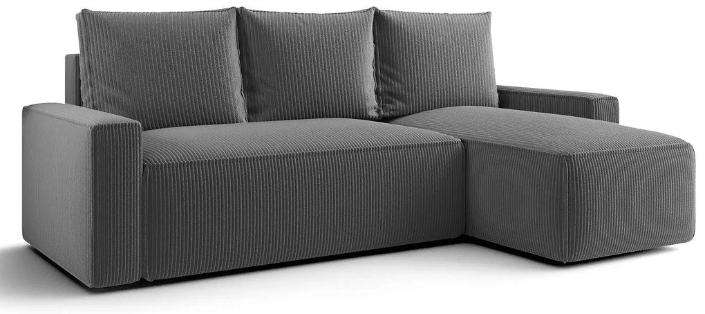 Szary sztruksowy narożnik rozkładany z pojemnikiem H3-A09